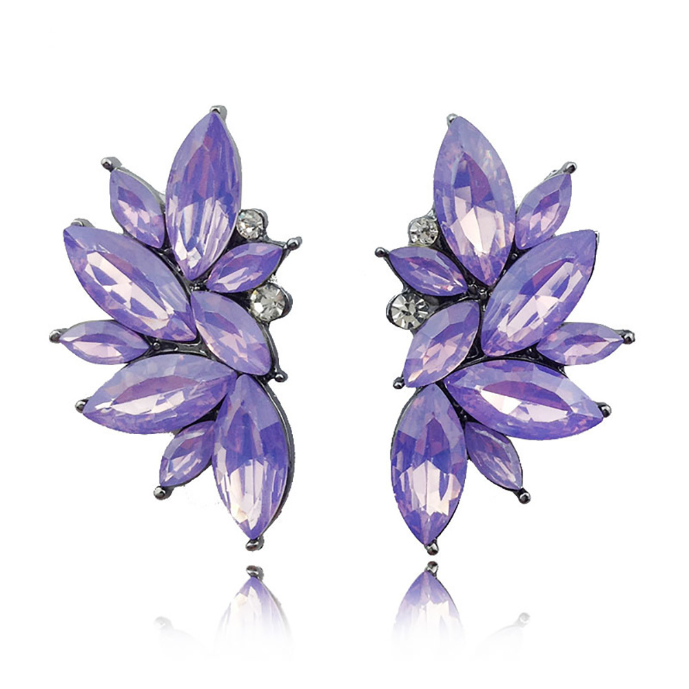 Maya Gem Character Earrings Geometric Flower Alloy Diamond Set Earrings