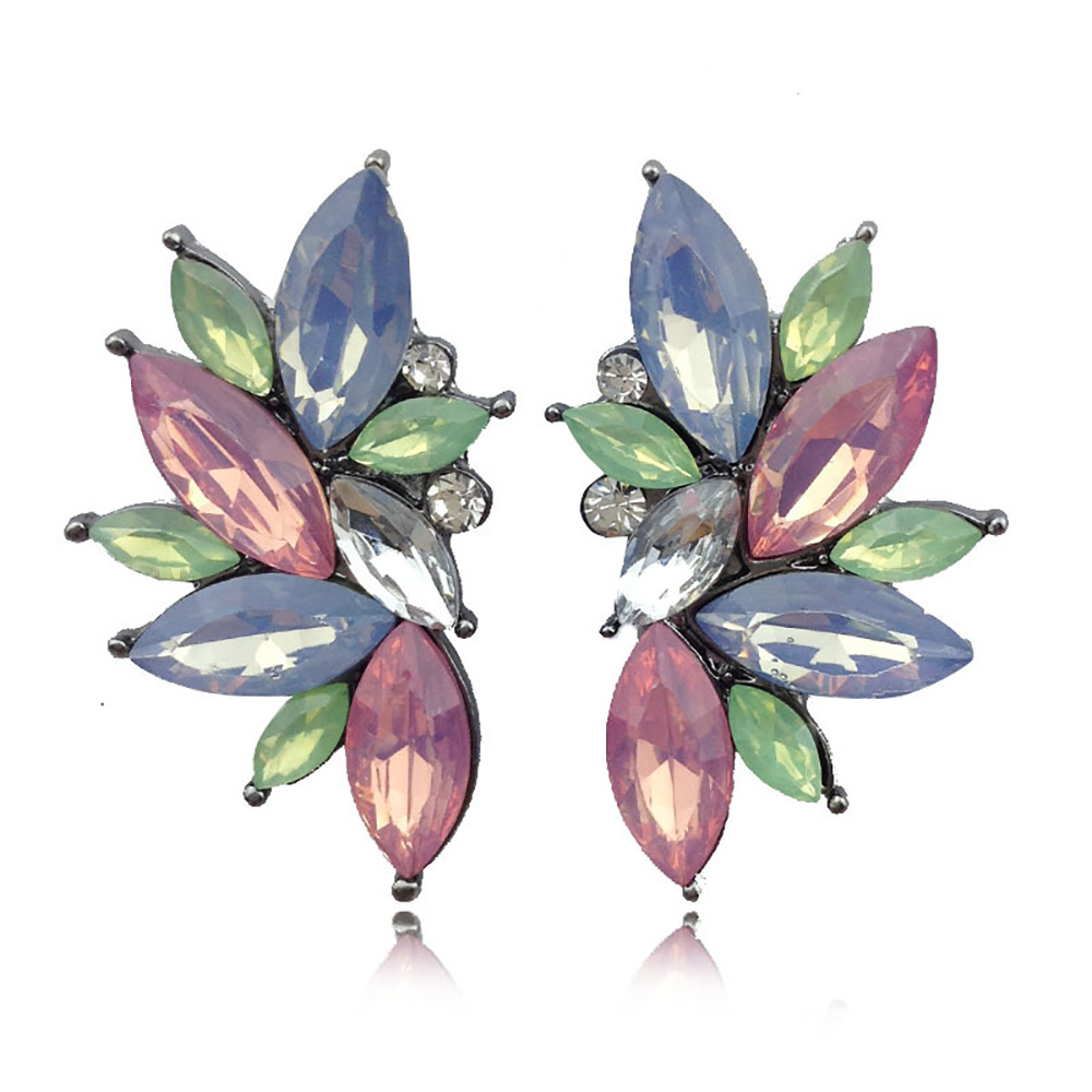 Maya Gem Character Earrings Geometric Flower Alloy Diamond Set Earrings