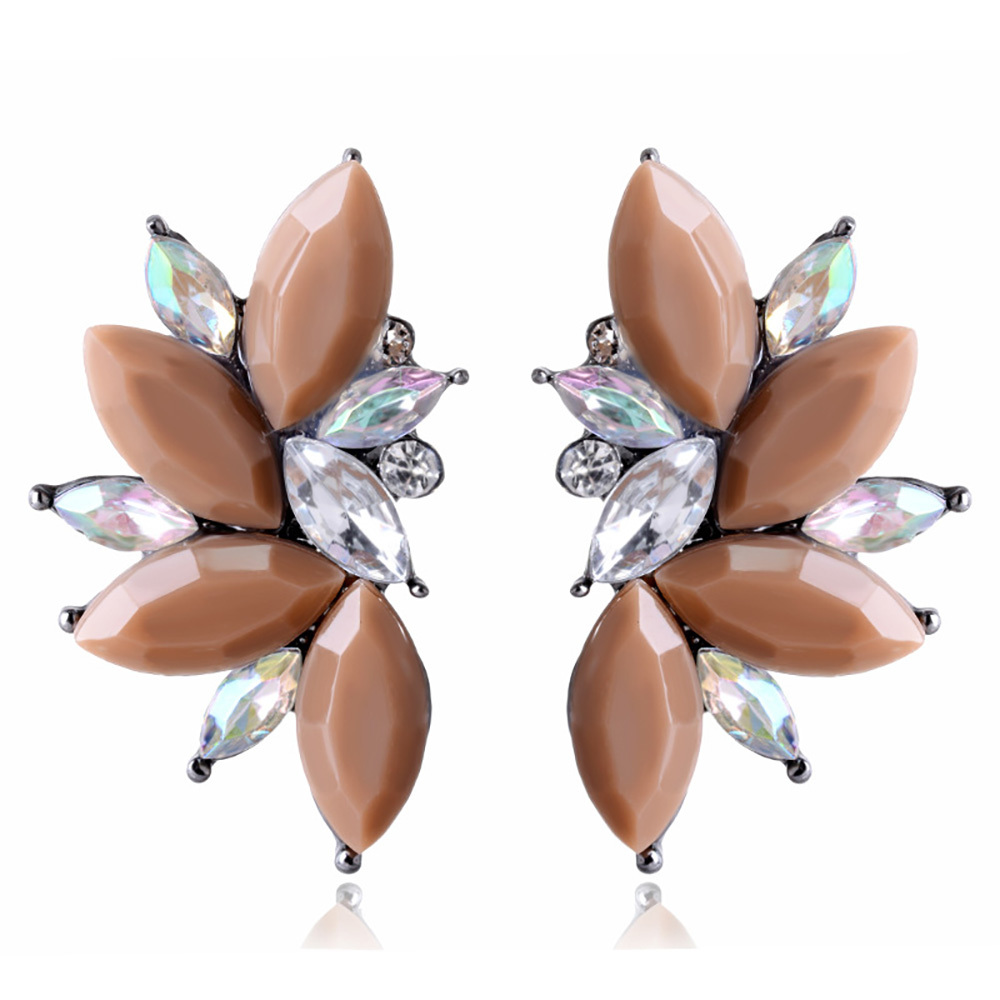 Maya Gem Character Earrings Geometric Flower Alloy Diamond Set Earrings