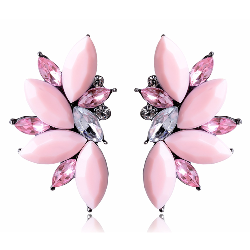 Maya Gem Character Earrings Geometric Flower Alloy Diamond Set Earrings