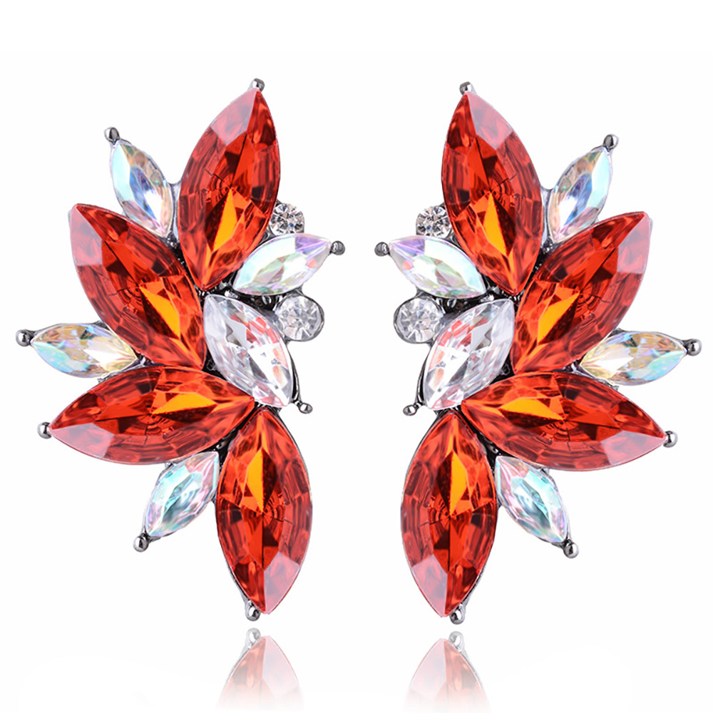 Maya Gem Character Earrings Geometric Flower Alloy Diamond Set Earrings