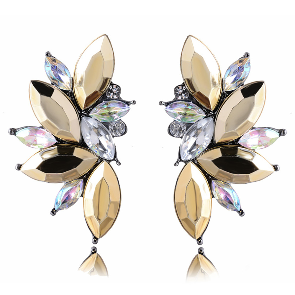 Maya Gem Character Earrings Geometric Flower Alloy Diamond Set Earrings