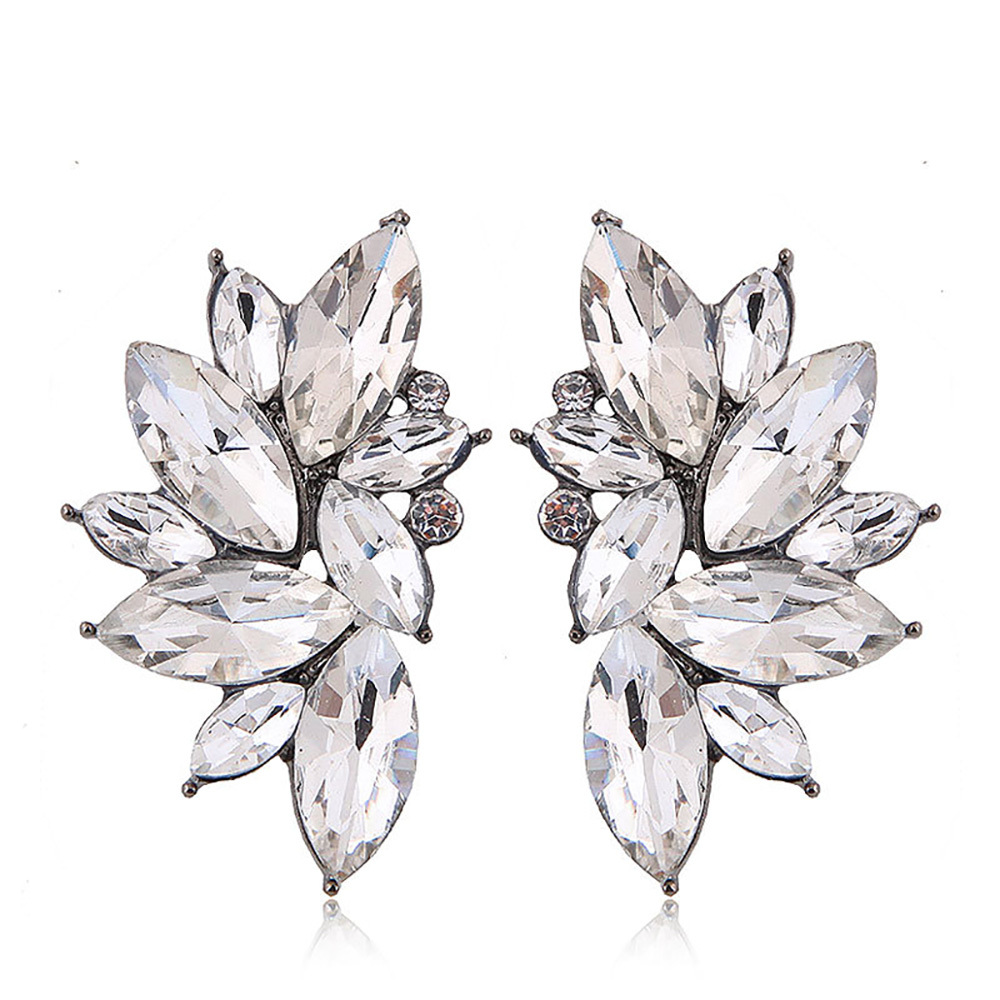 Maya Gem Character Earrings Geometric Flower Alloy Diamond Set Earrings