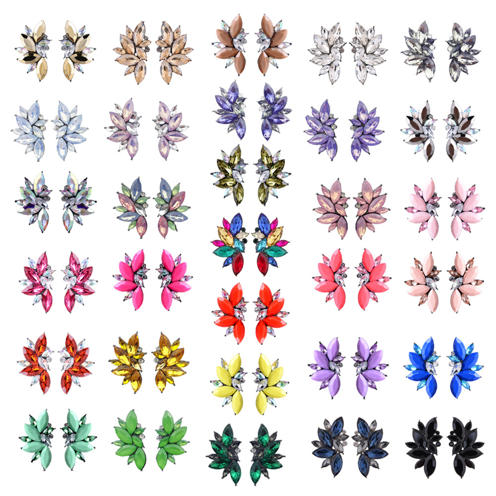 Maya Gem Character Earrings Geometric Flower Alloy Diamond Set Earrings