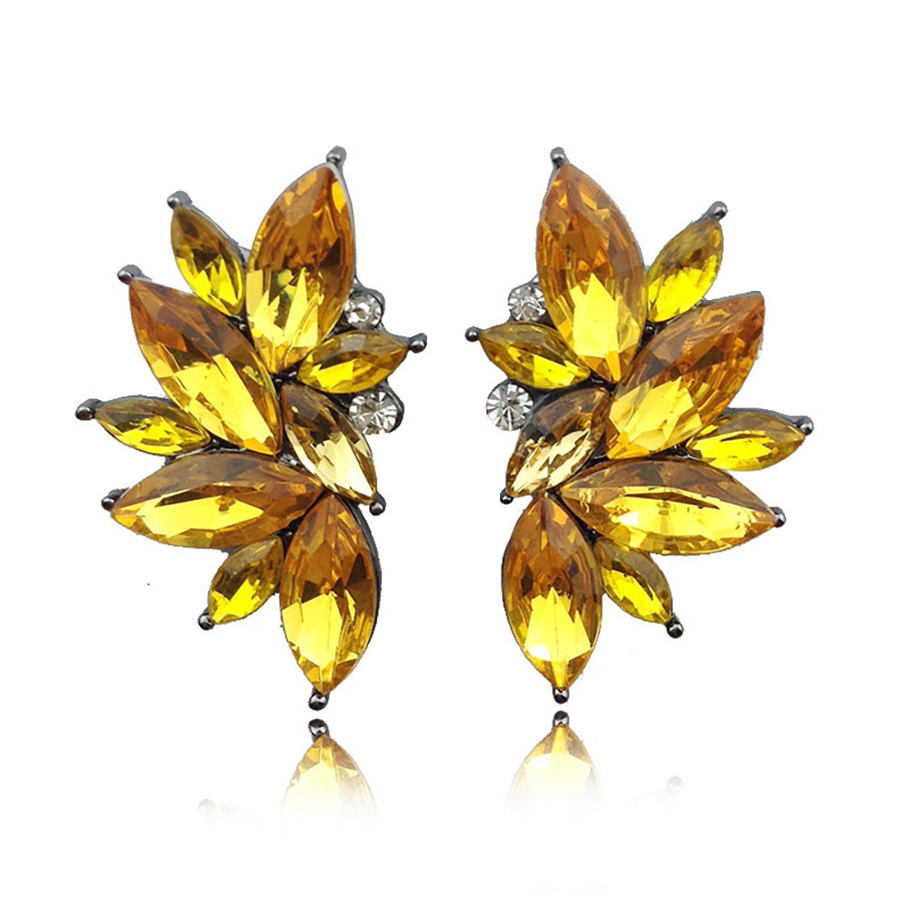 Maya Gem Character Earrings Geometric Flower Alloy Diamond Set Earrings