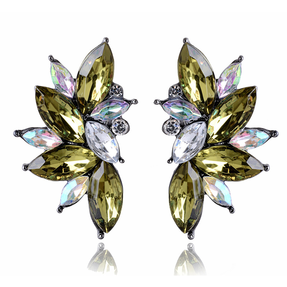 Maya Gem Character Earrings Geometric Flower Alloy Diamond Set Earrings