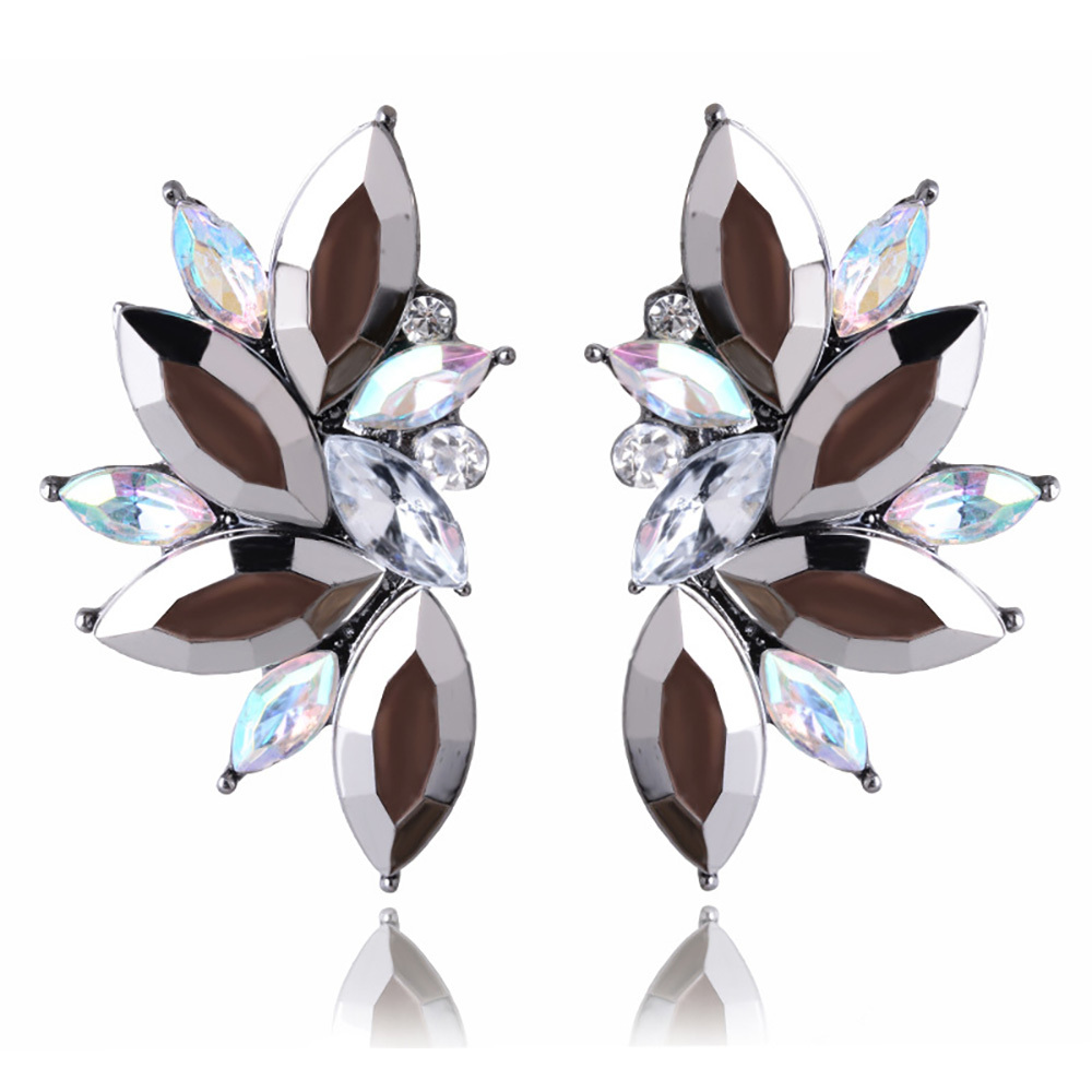 Maya Gem Character Earrings Geometric Flower Alloy Diamond Set Earrings