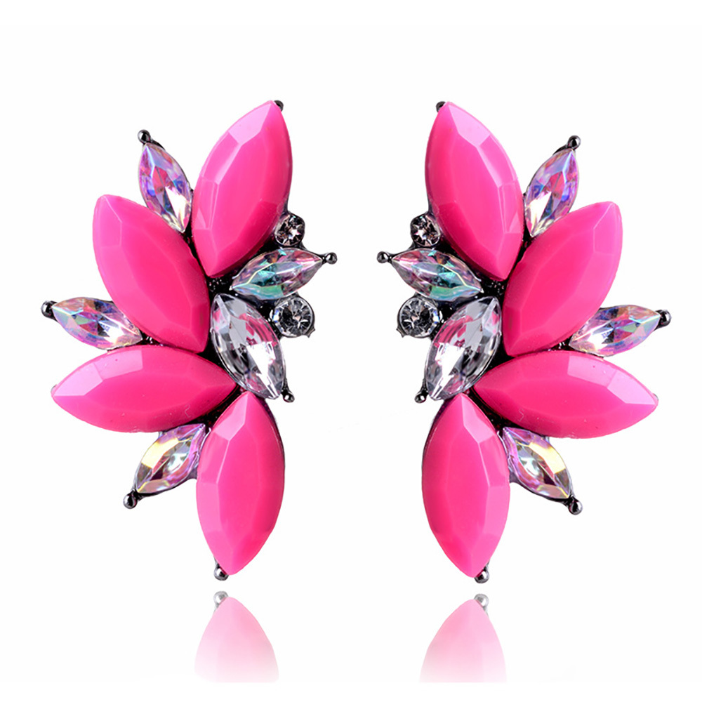 Maya Gem Character Earrings Geometric Flower Alloy Diamond Set Earrings