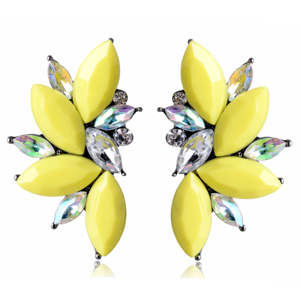Maya Gem Character Earrings Geometric Flower Alloy Diamond Set Earrings