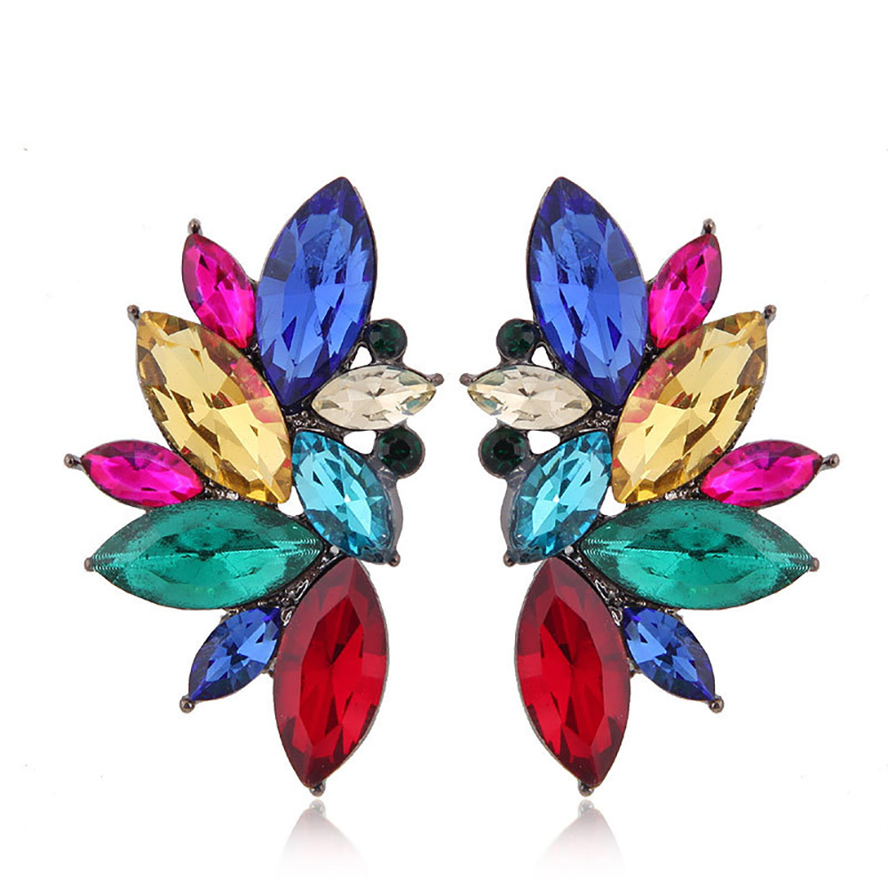 Maya Gem Character Earrings Geometric Flower Alloy Diamond Set Earrings