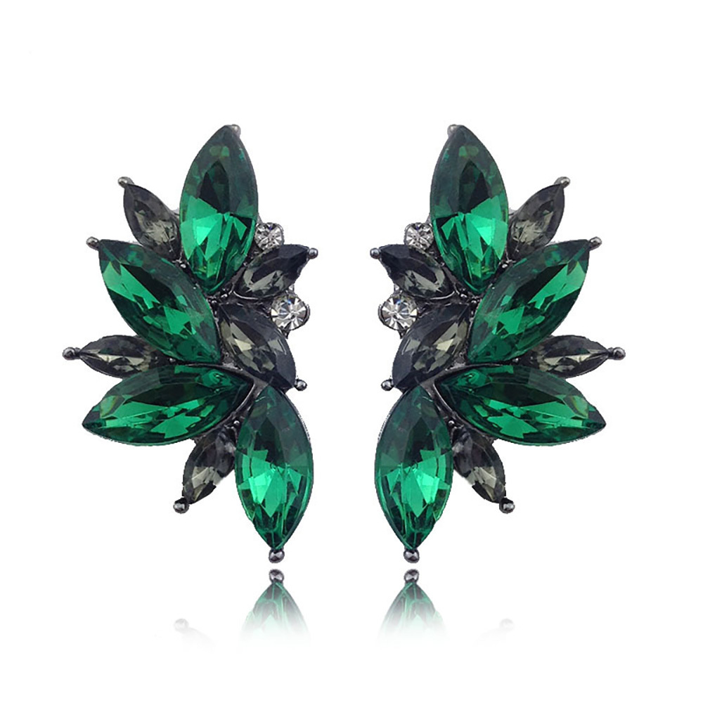 Maya Gem Character Earrings Geometric Flower Alloy Diamond Set Earrings