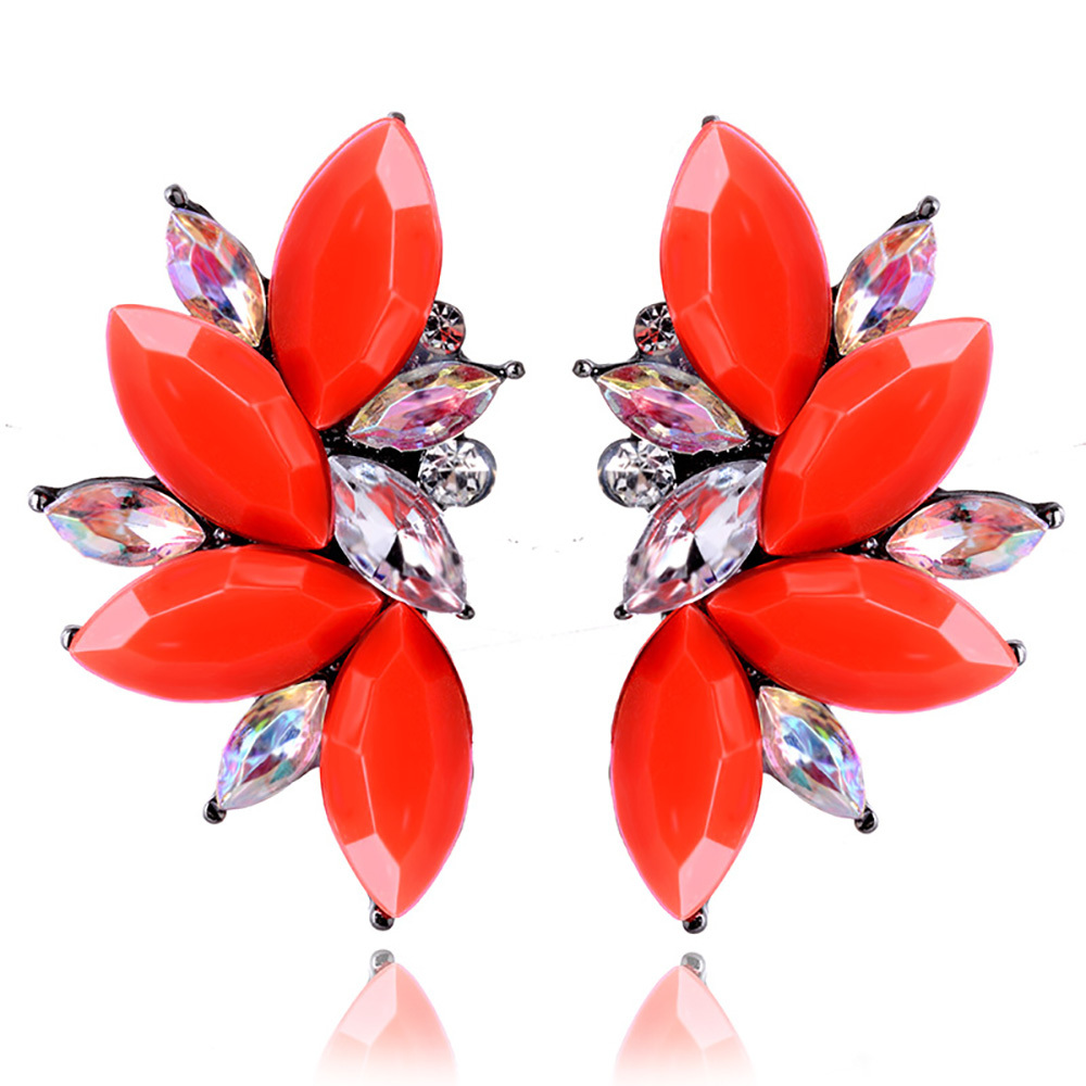 Maya Gem Character Earrings Geometric Flower Alloy Diamond Set Earrings
