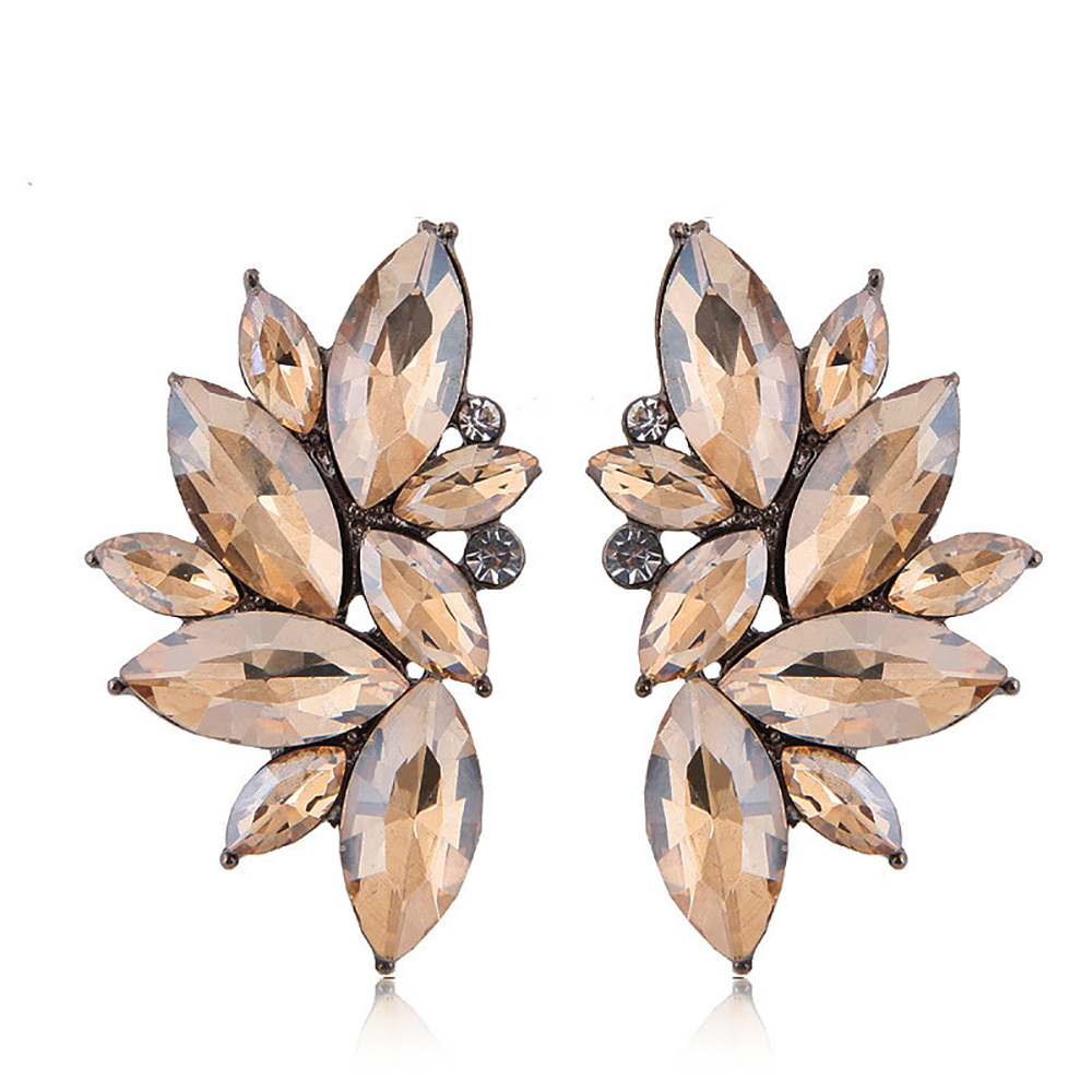 Maya Gem Character Earrings Geometric Flower Alloy Diamond Set Earrings
