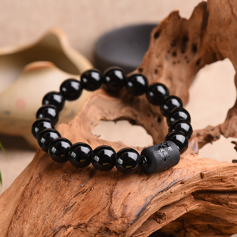 Couple bracelet with obsidian frosted dragon and phoenix accessory and Buddha beads bracelet