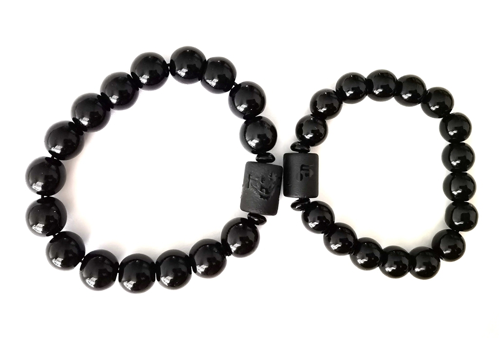 Couple bracelet with obsidian frosted dragon and phoenix accessory and Buddha beads bracelet