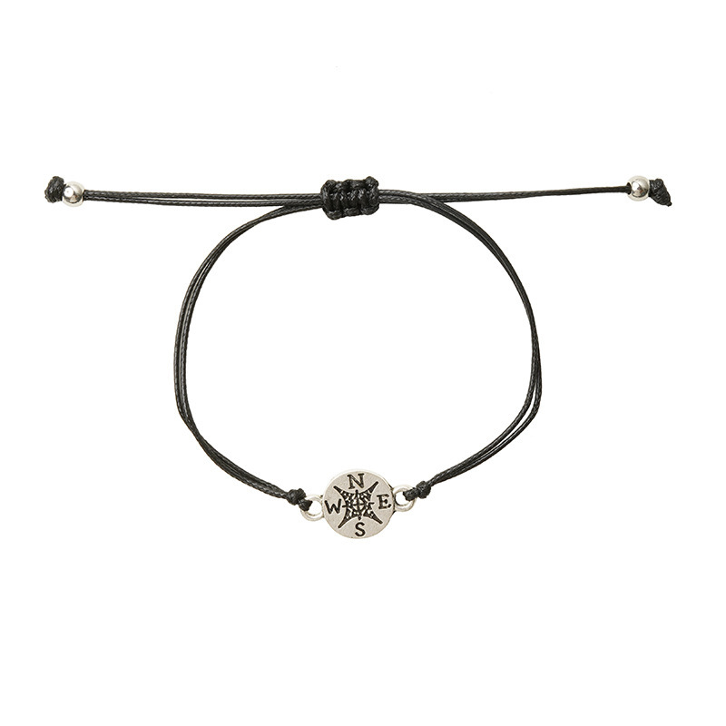 Set with retro alloy compass handmade wax woven bracelet
