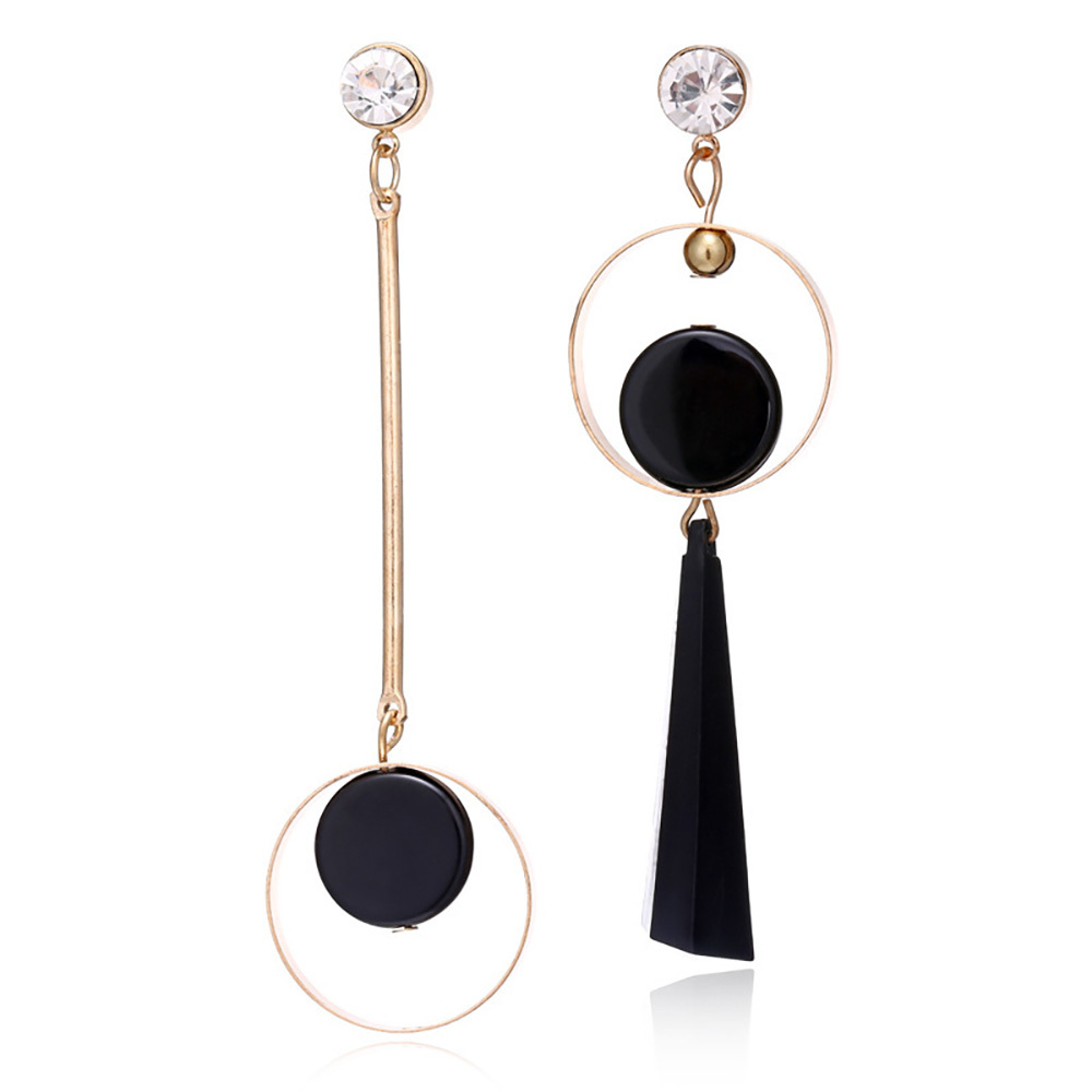 Personality Asymmetric AB version circle earrings with long diamond-studded earrings