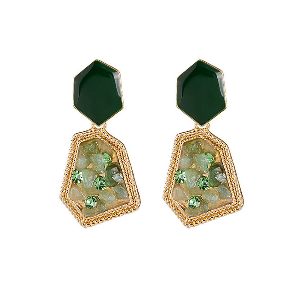 Baroque temperament earrings with geometric gravel-drop oil earrings