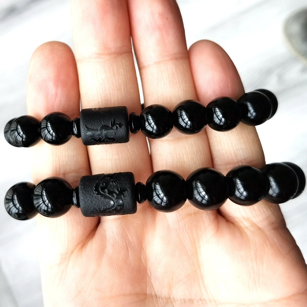Couple bracelet with obsidian frosted dragon and phoenix accessory and Buddha beads bracelet