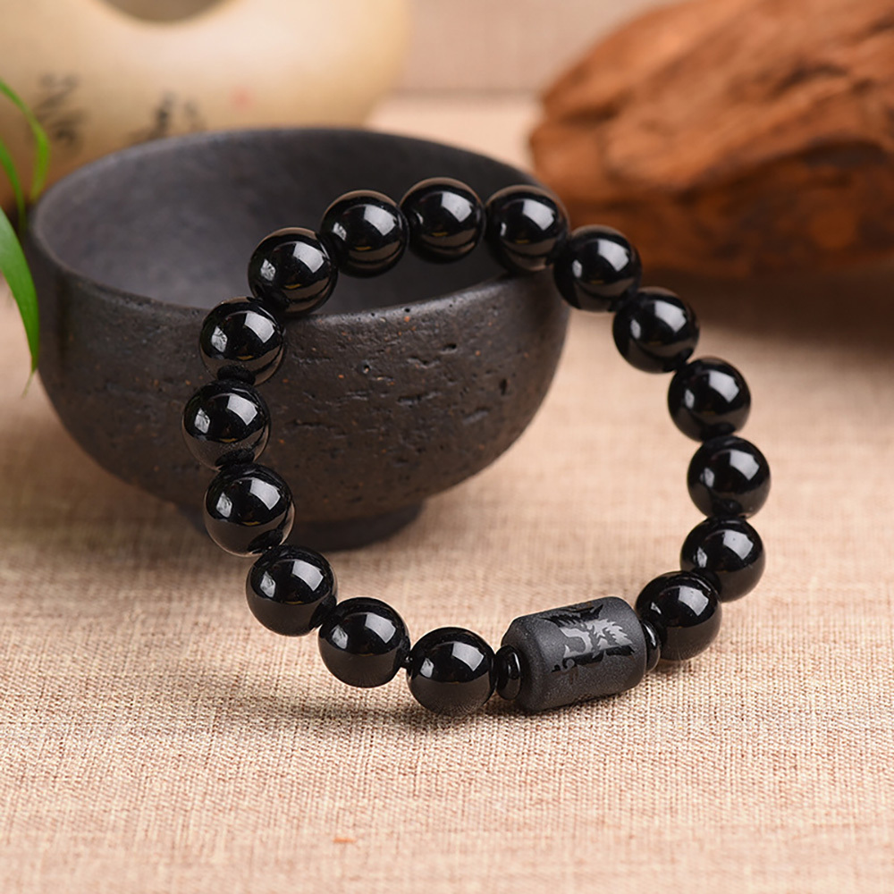Couple bracelet with obsidian frosted dragon and phoenix accessory and Buddha beads bracelet