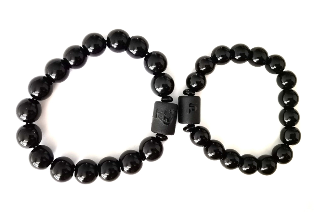 Couple bracelet with obsidian frosted dragon and phoenix accessory and Buddha beads bracelet