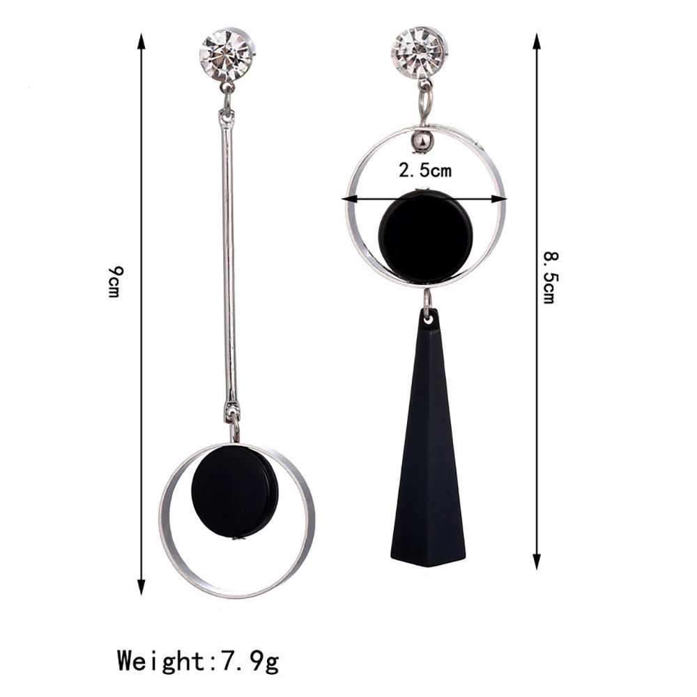 Personality Asymmetric AB version circle earrings with long diamond-studded earrings