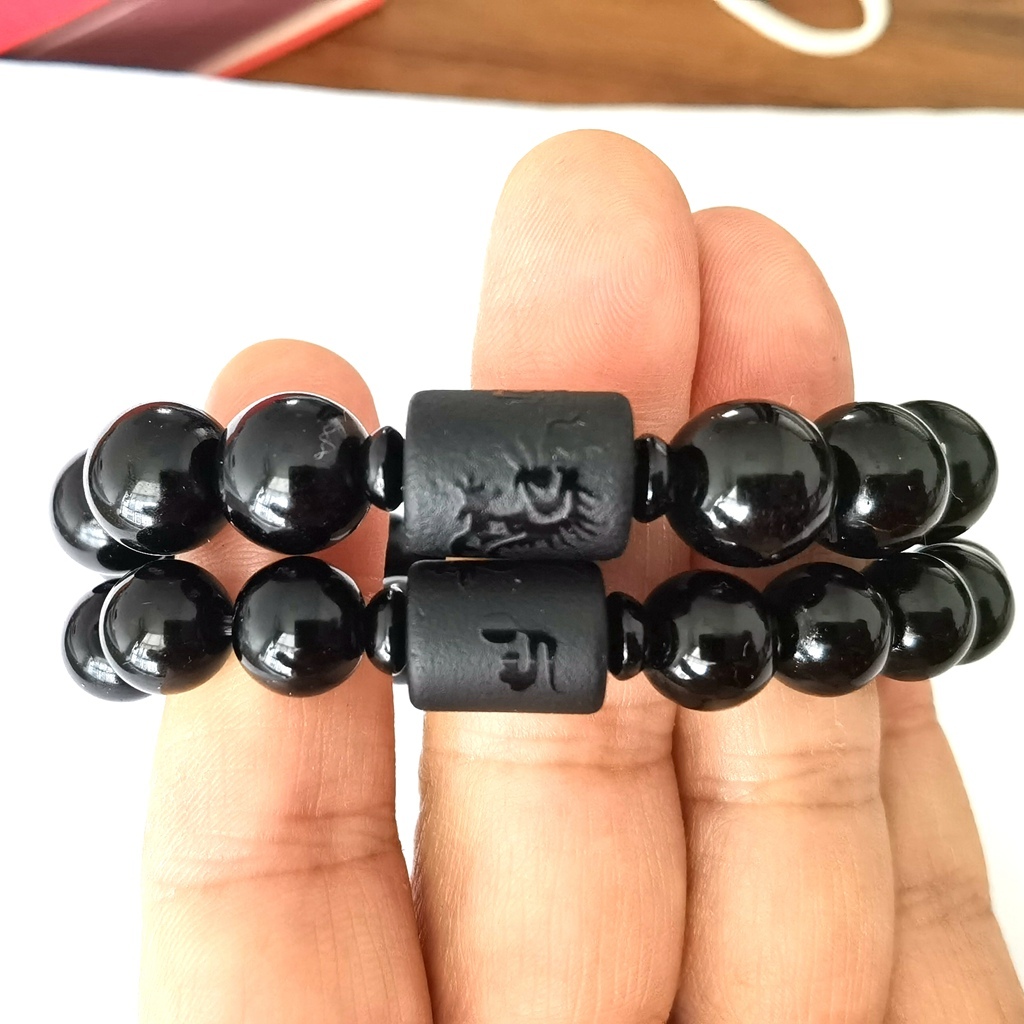 Couple bracelet with obsidian frosted dragon and phoenix accessory and Buddha beads bracelet