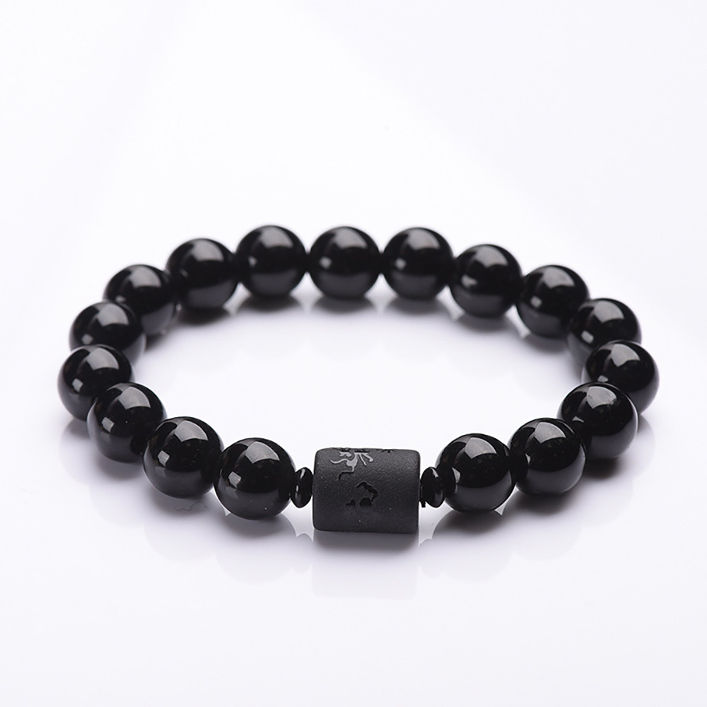 Couple bracelet with obsidian frosted dragon and phoenix accessory and Buddha beads bracelet