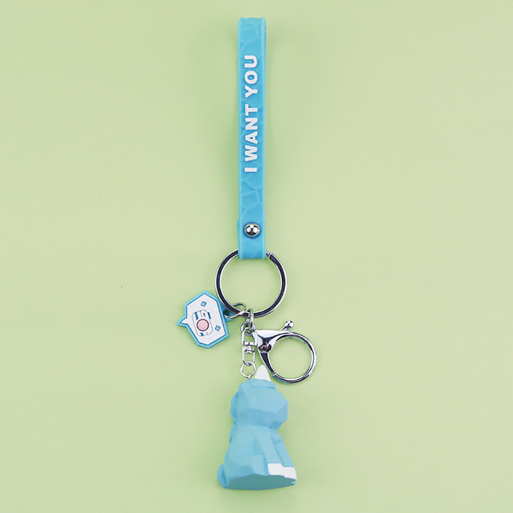 Cartoon geometric faceted animal key ring pendant