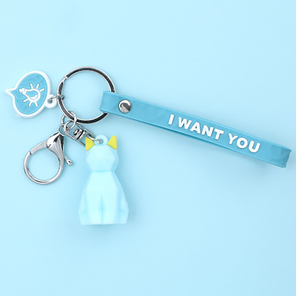 Cartoon geometric faceted animal key ring pendant