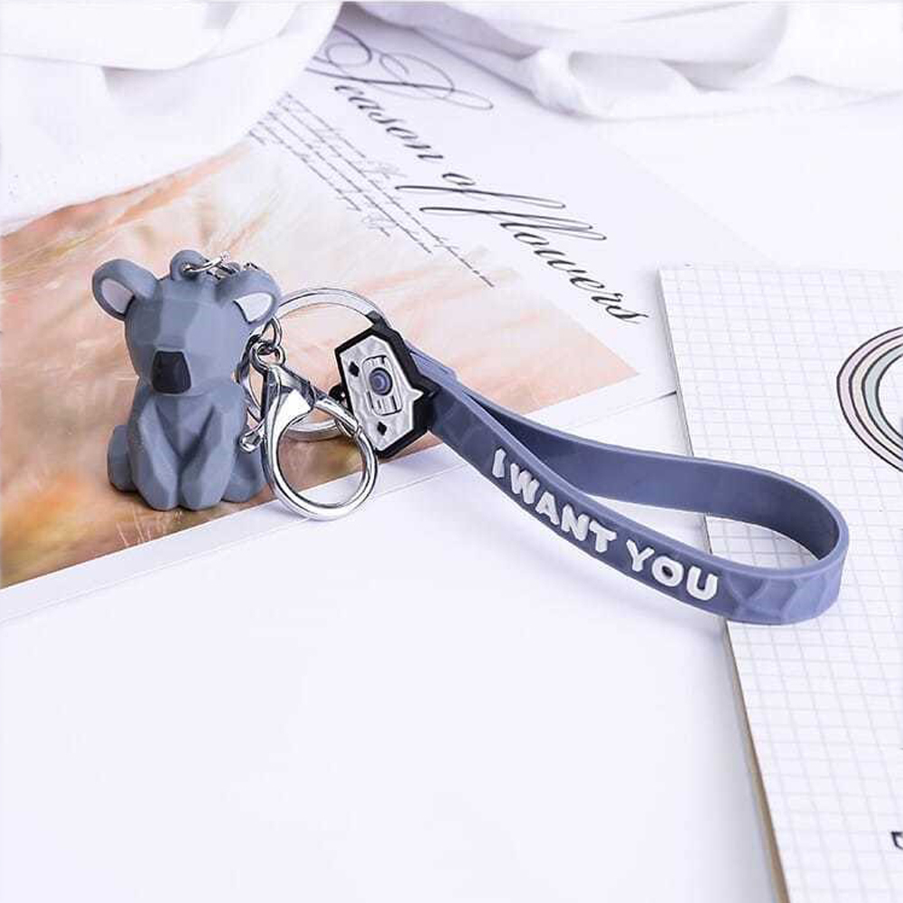 Cartoon geometric faceted animal key ring pendant