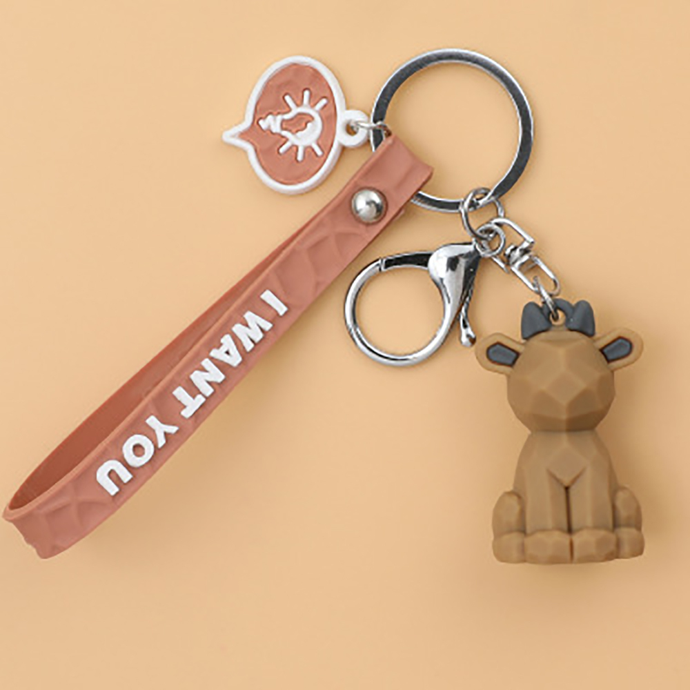 Cartoon geometric faceted animal key ring pendant