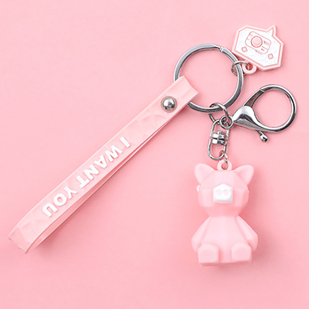 Cartoon geometric faceted animal key ring pendant
