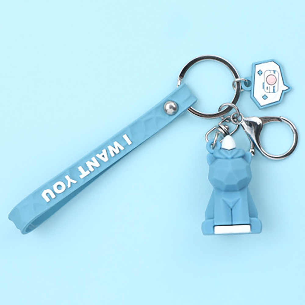 Cartoon geometric faceted animal key ring pendant