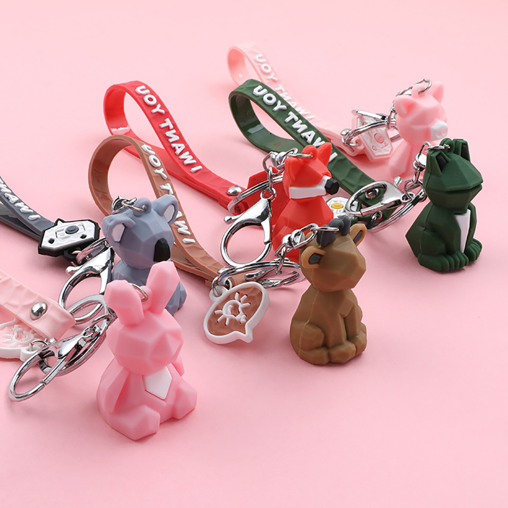 Cartoon geometric faceted animal key ring pendant