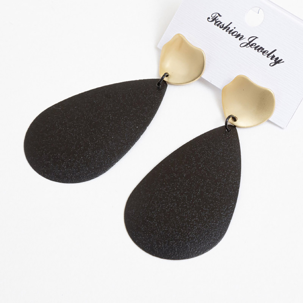 Exaggeration earrings long water drop shape personality black earring