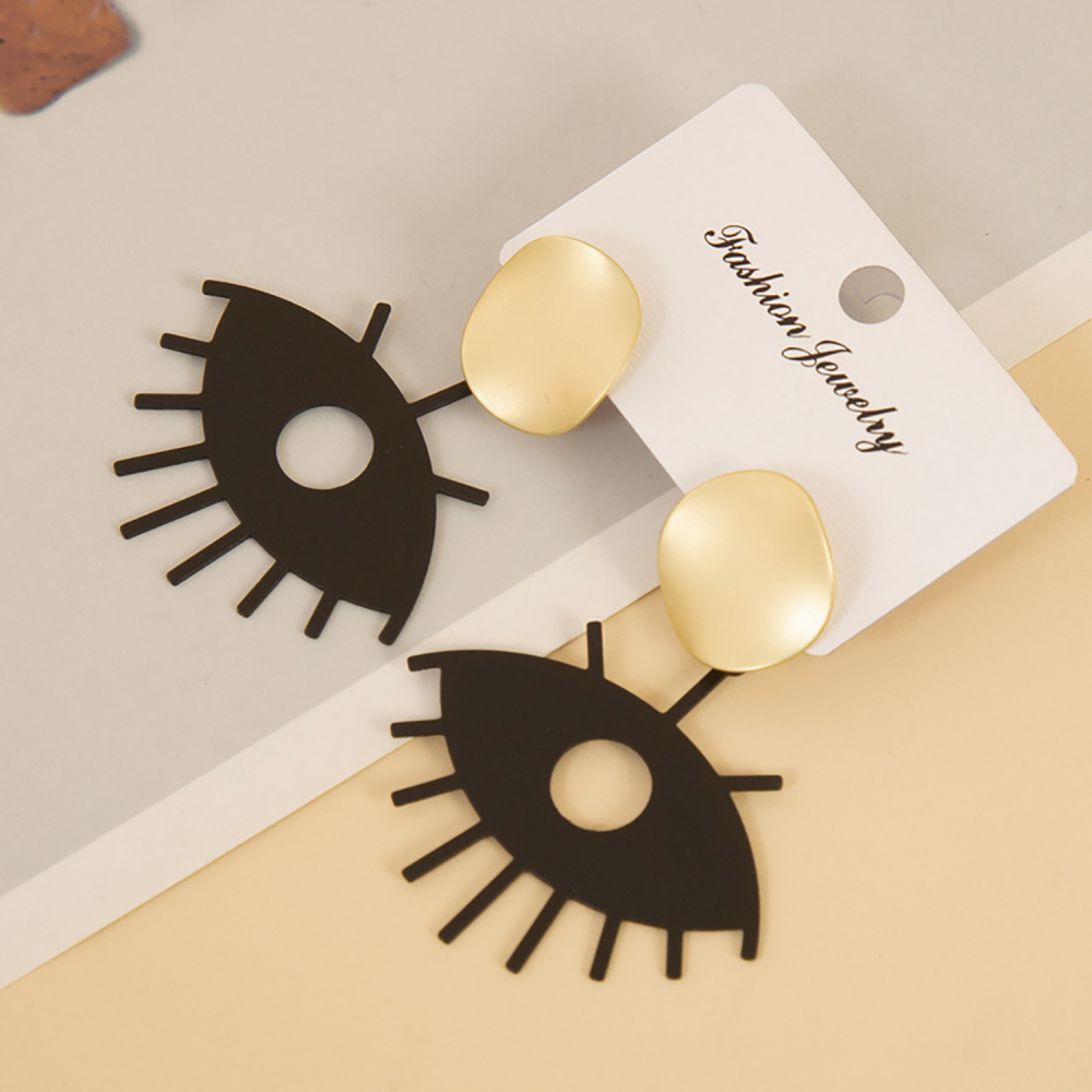 Retro temperament earrings clash color earrings hollow eye eyelash earrings