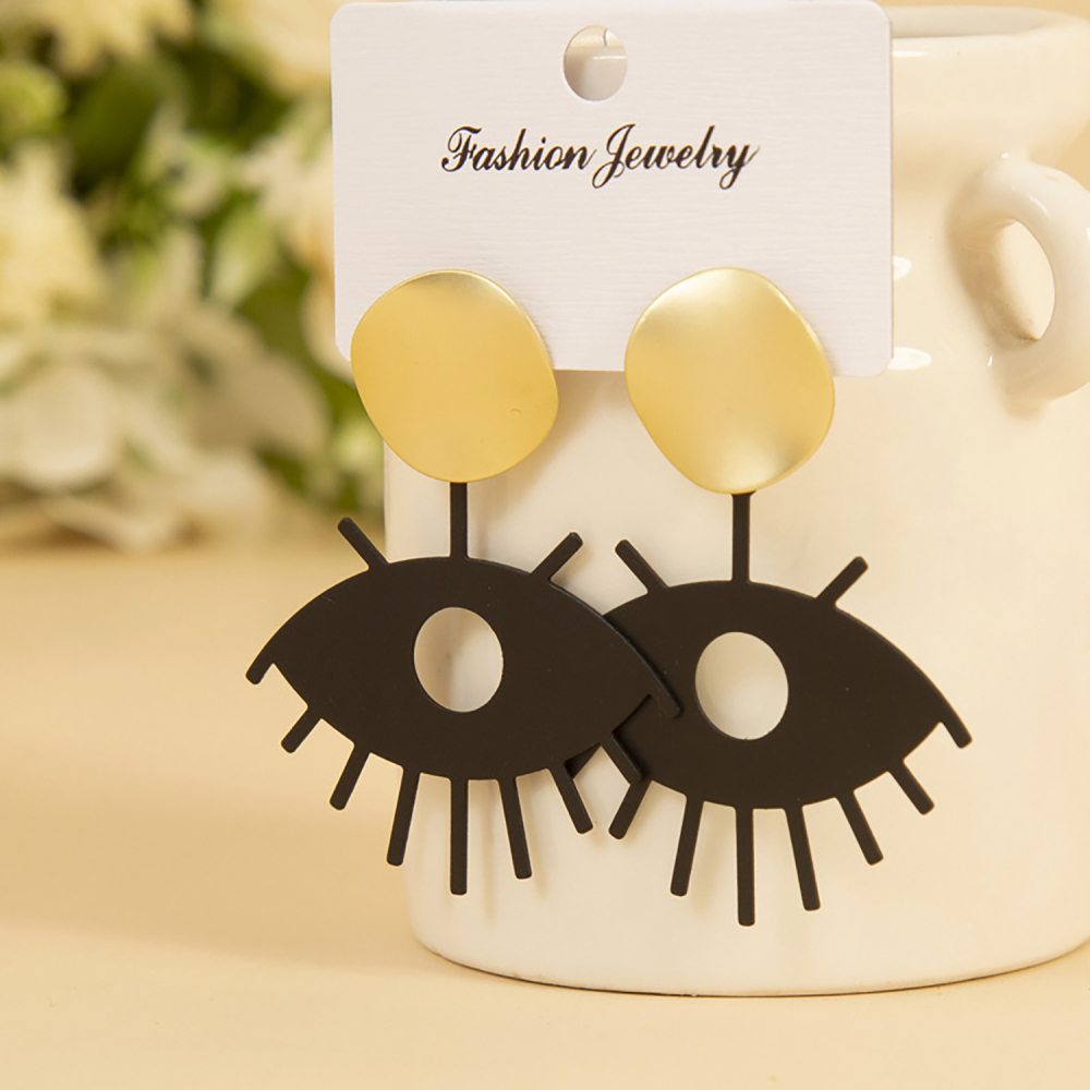Retro temperament earrings clash color earrings hollow eye eyelash earrings