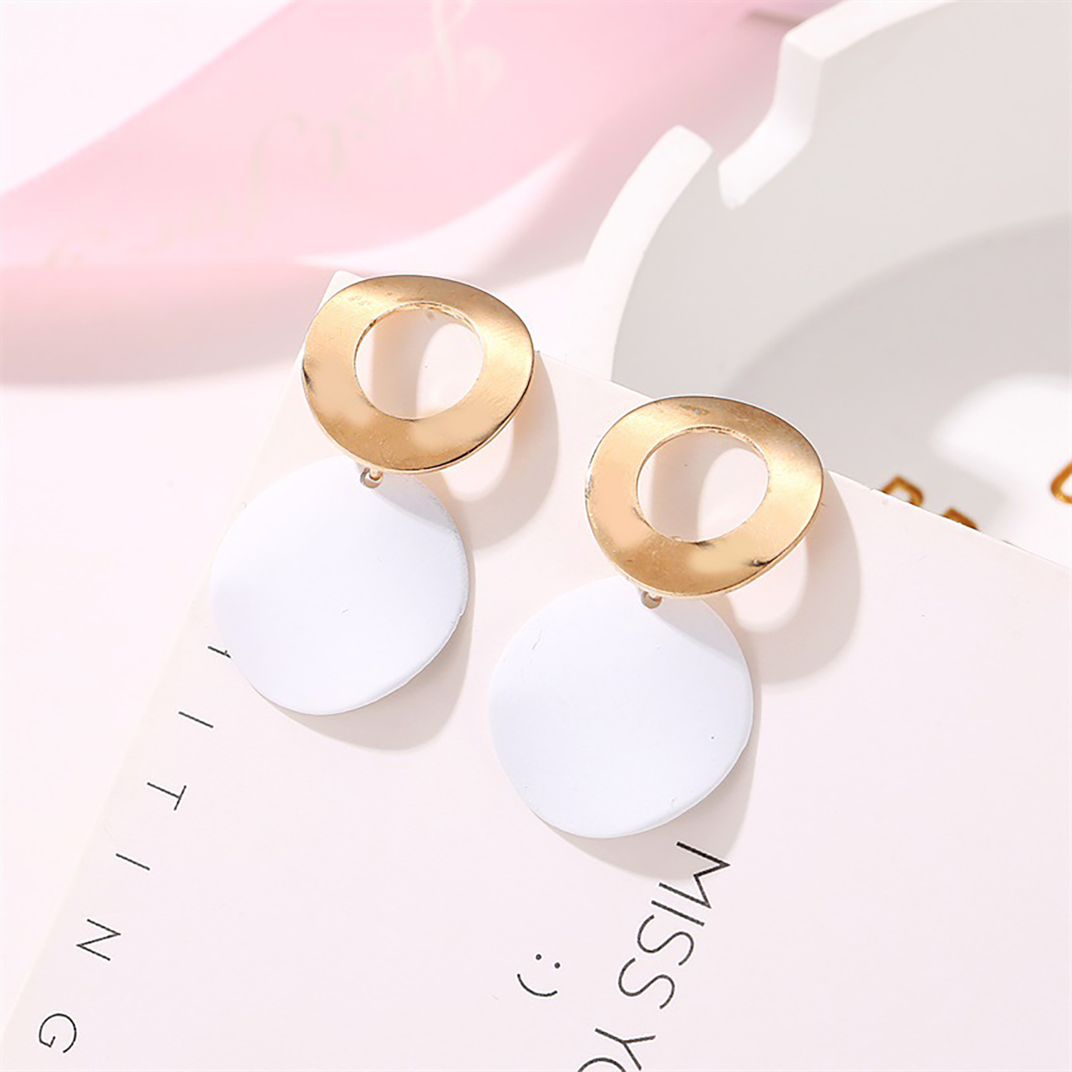 Simple metal ring stud geometrical disk earrings