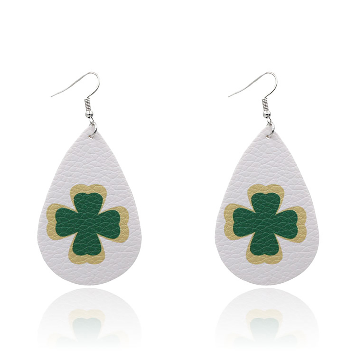 Leather Earrings Clover Earrings Irish Green Section Earrings