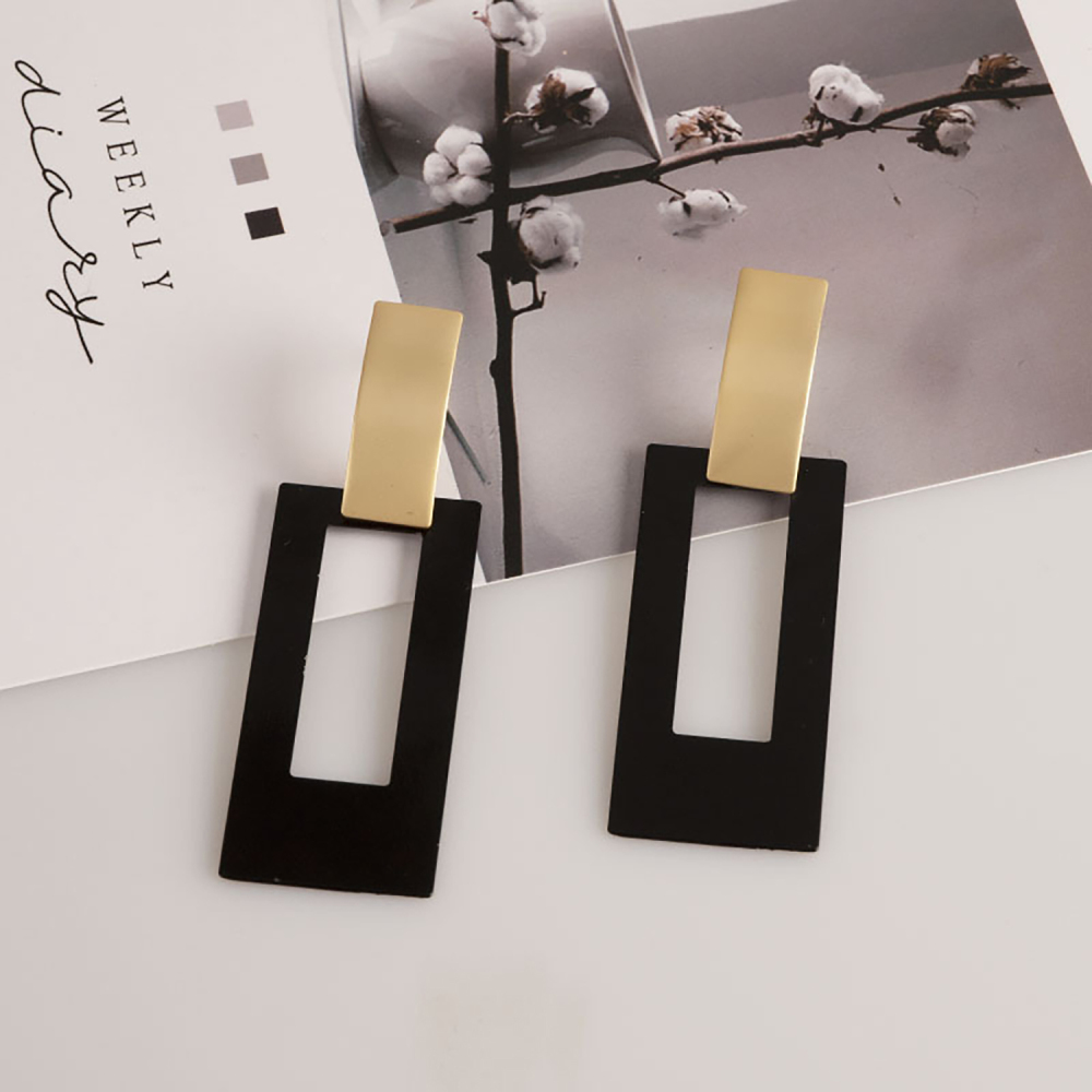 Simple geometry long earrings with retro matte black studs