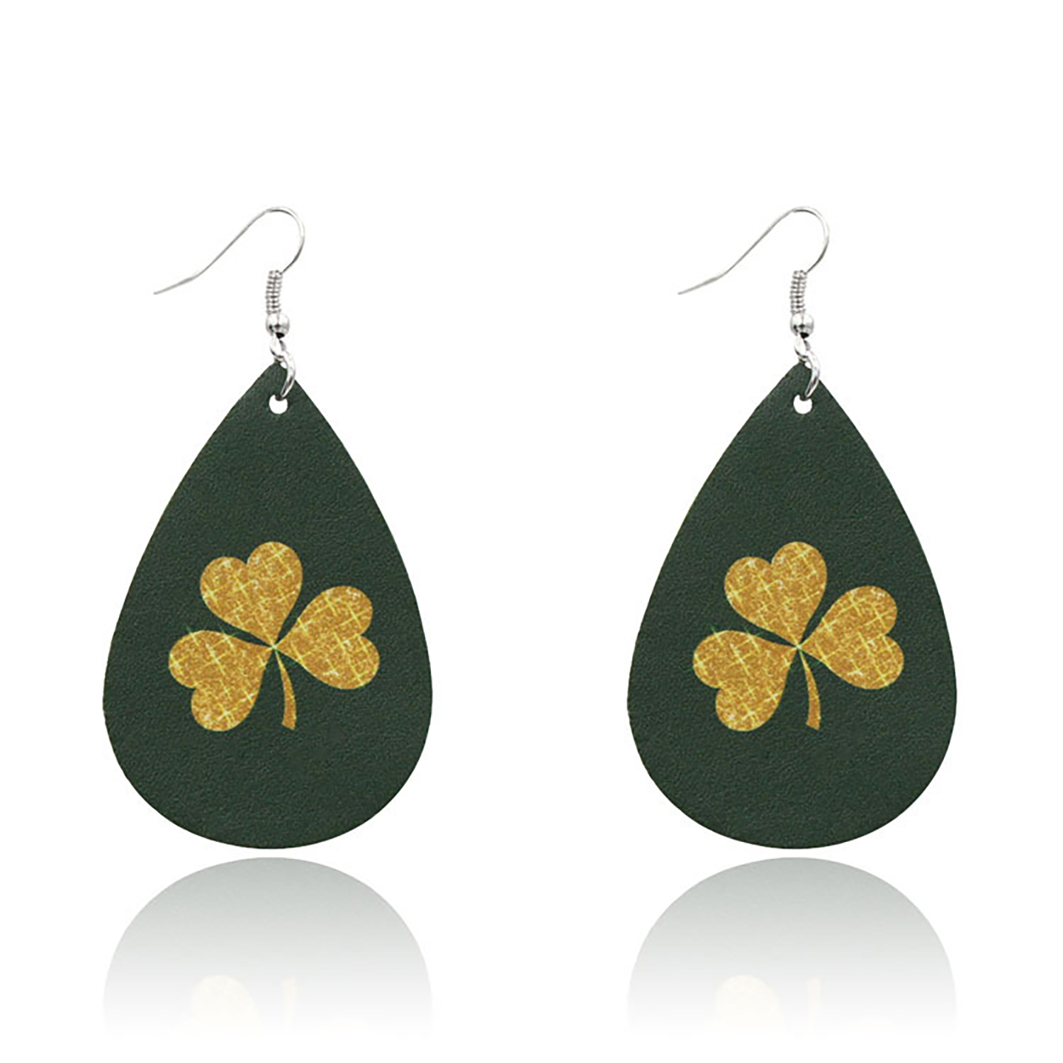 Leather Earrings Clover Earrings Irish Green Section Earrings