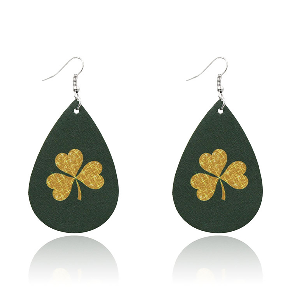 Leather Earrings Clover Earrings Irish Green Section Earrings