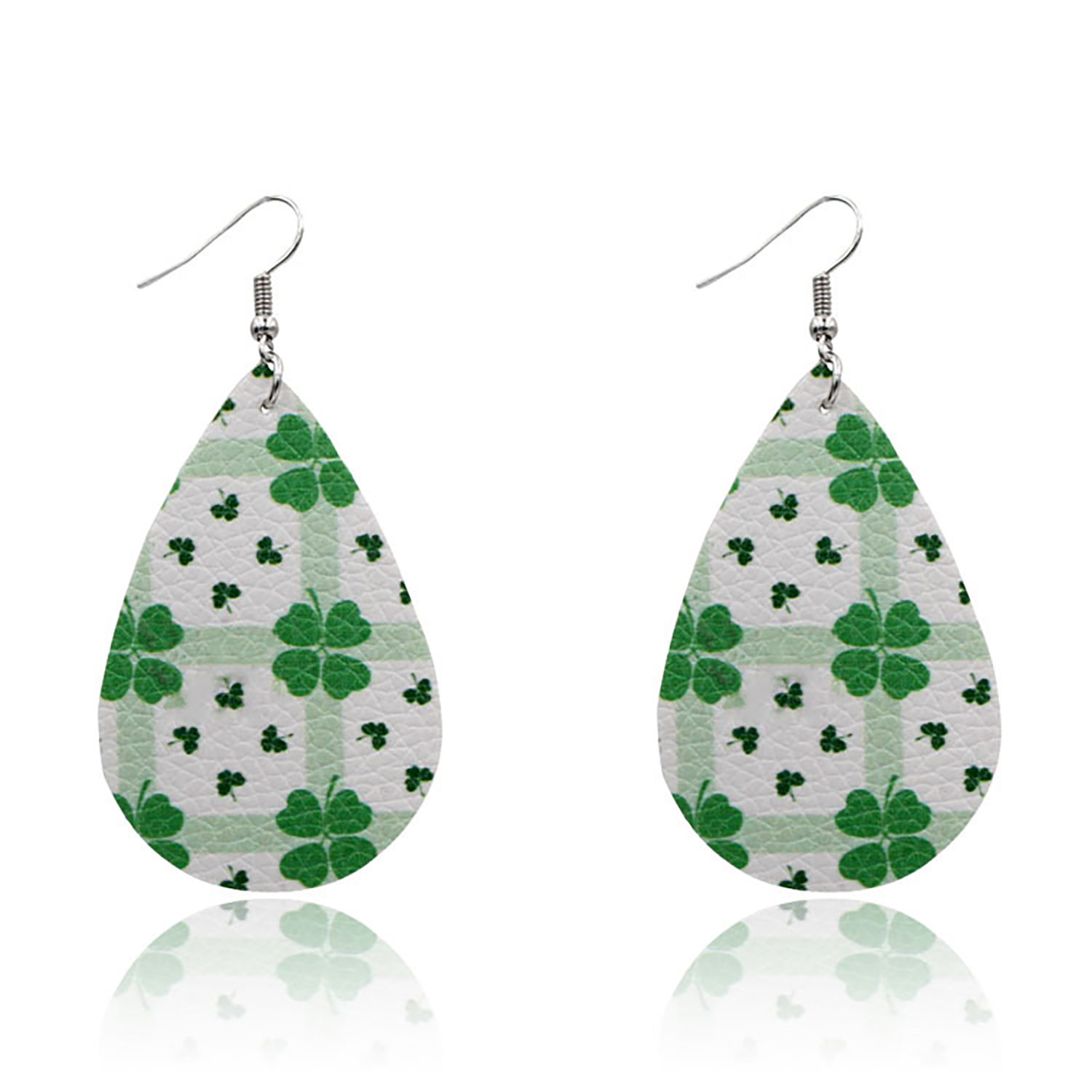 Leather Earrings Clover Earrings Irish Green Section Earrings