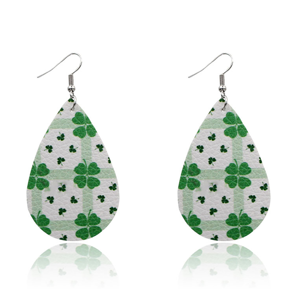 Leather Earrings Clover Earrings Irish Green Section Earrings