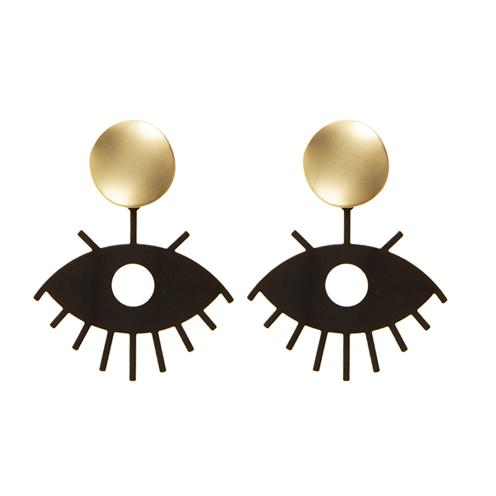 Retro temperament earrings clash color earrings hollow eye eyelash earrings