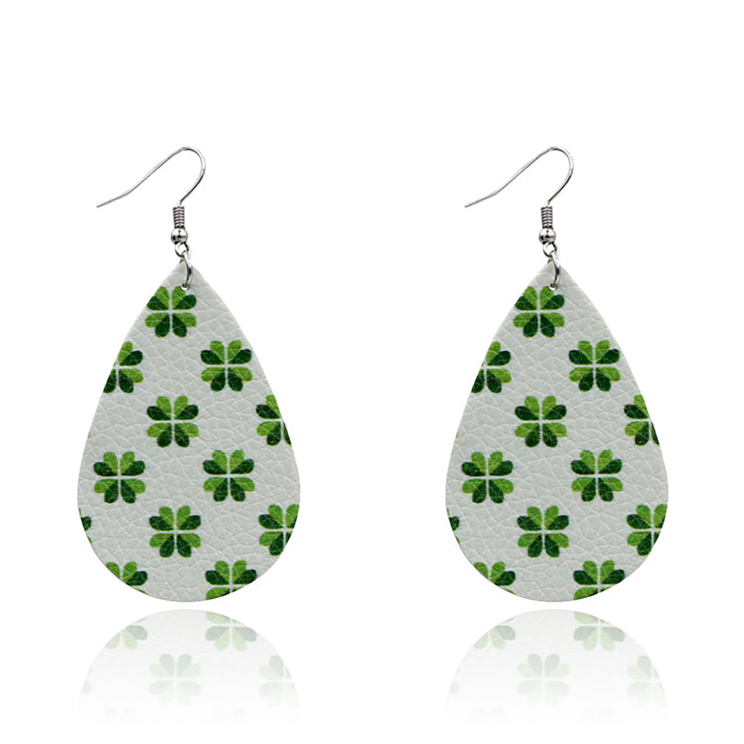 Leather Earrings Clover Earrings Irish Green Section Earrings