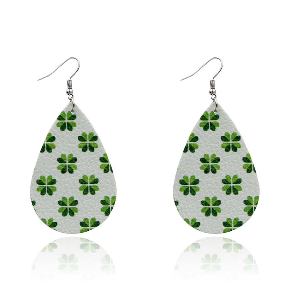 Leather Earrings Clover Earrings Irish Green Section Earrings