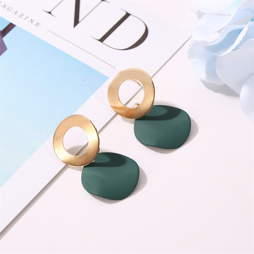 Simple metal ring stud geometrical disk earrings