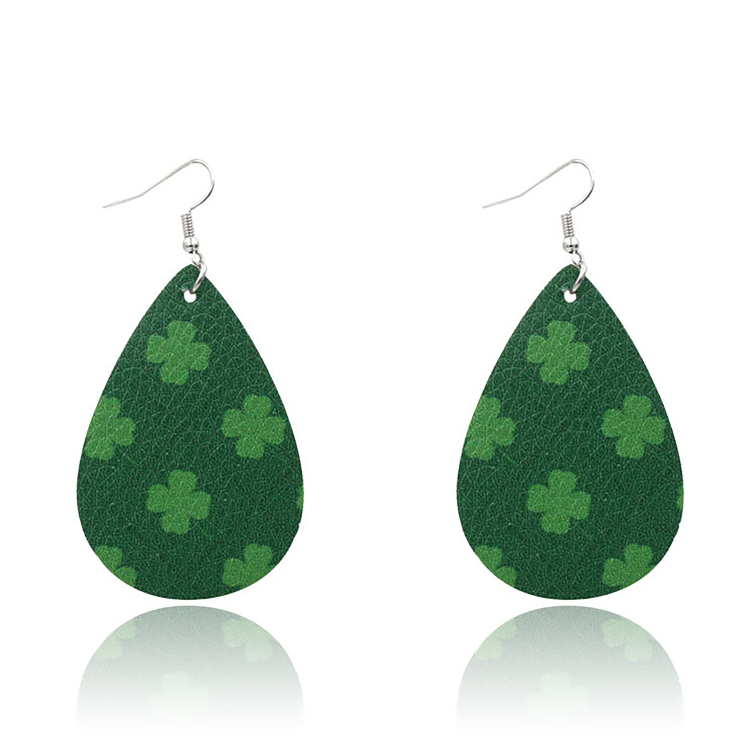 Leather Earrings Clover Earrings Irish Green Section Earrings
